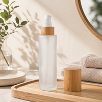 Flacon pulvérisateur de parfum en verre givré avec couvercle en bambou et en bois, couvercle transparent, tailles 30-120 ml