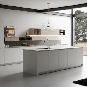Armoires de cuisine modulaires en MDF gris brillant de haute qualité Ensemble de projet domestique avec conception d'armoires à <span class=keywords><strong>micro</strong></span>-ondes - Product Image 6