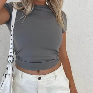 Ropa de mujer, camiseta de manga corta, Tops ajustados, Camiseta de punto con cuello redondo para mujer, ropa de calle, Sexo deportivo 2024 Y2K New2410 - Product Image 2