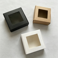 Boîte cadeau rigide de petite taille en papier kraft biodégradable brillant avec fenêtre transparente en PET pour bougies et savons en barre