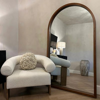 Nouveau style miroir sur pied arqué pleine longueur, fait main, sur mesure, style vintage, finition grain de bois, blanc antique, miroir mural