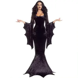 Vestido de noiva fantasma de bruxa S-XL para mulheres, vestido de baile de maquiagem de vampiro escuro, vestido de performance