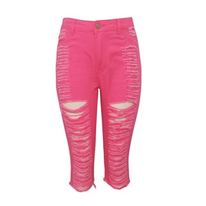 Jeans a Vita Alta Rosa al Ginocchio, <span class=keywords><strong>Skinny</strong></span> Strappati, <span class=keywords><strong>Pantaloni</strong></span> a Sigaretta in Denim - Product Image 3