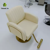 Fauteuil de Barbier Ergonomique Moderne avec Relevage Hydraulique, Siège en Cuir Pivotant à 360°, Cadre Métallique pour Salon de Coiffure et Spa