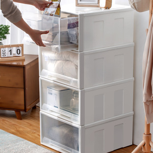 Armario apilable de plástico RTS, organizador de cajones de ropa interior, caja de almacenamiento de ropa de artículos diversos transparentes con corredera - Product Image 1
