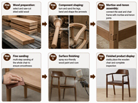 Fauteuil de salle à manger en bois de caoutchouc massif, grain de bois riche, dossier incurvé, accoudoirs, pieds effilés et assise solide, vente en gros pour restaurants