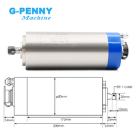 G-Penny 1.5KW ER11 D80 220V/380V Moteur de broche refroidi par eau, onduleur, support en aluminium 80mm Kit de moteur de broche de fraisage CNC