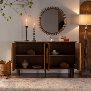 4-Door Modern Sideboard <b>Buffet</b> Cabinet-Solid Wood & MDF Arched Door Storage Console <b>Table</b> for Living Room/Hotel/Apartment - Product Image 3