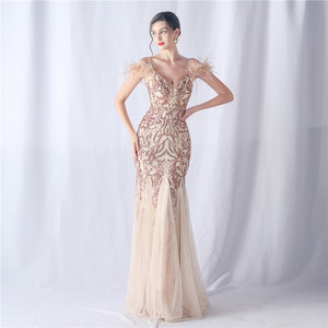 31565 #   Nuevo Producto, Vestido de Noche con Lentejuelas de Flores y Malla de Avestruz <span class=keywords><strong>para</strong></span> Reuniones Anuales y <span class=keywords><strong>Bodas</strong></span> - Product Image 5