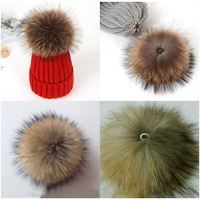 Boules de pompon en vraie fourrure de raton laveur détachables recyclées de 15cm 13 cm pour chapeaux pour vêtement