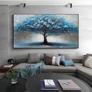 <span class=keywords><strong>Cuadro</strong></span> Decorativo <span class=keywords><strong>de</strong></span> Pared con Árbol <span class=keywords><strong>de</strong></span> <span class=keywords><strong>la</strong></span> <span class=keywords><strong>Vida</strong></span>, Pintura al Óleo Abstracta Texturizada Hecha a Mano, Pintura en Lienzo con Flores Azules para Decoración <span class=keywords><strong>de</strong></span> Sala <span class=keywords><strong>de</strong></span> Estar - Product Image 3