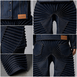 DiZNEW Jeans Baggy da Uomo Personalizzati con Pieghe a Fisarmonica, Gamba Larga Scolpita Radialmente, Design Avanguardista - Product Image 3