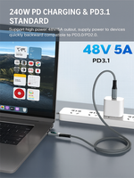 Kabel Data USB4 Full-Function Type-C Anyaman 40Gbps Dual-Head PD 240W Pengisian Cepat Kompatibel Thunder-bolt 4/38K Screen Casting
