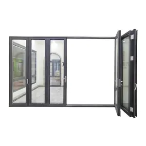 Puerta plegable de vidrio de aluminio francés puertas corredizas plegables aisladas acordeón puertas de patio plegables insonorizadas