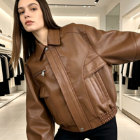 Veste en cuir marron de style européen et américain, veste en cuir décontractée pour femmes avec couleurs personnalisables