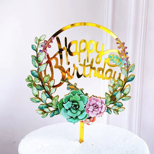 Premium Lucite Laser Cut Cake Topper Imprimé Fleurs Colorées Numéros Joyeux Anniversaire Fête Gâteau Décoration Fournitures Populaire - Product Image 3