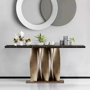 <span class=keywords><strong>Tavolo</strong></span> Consolle d'Ingresso PURUO in Acciaio Inox Dorato con Specchio e Piano in Marmo per Soggiorno e Corridoio - Product Image 6