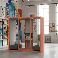 Bureau moderne orange multi-personnes, ultra-fin, avec cadre en aluminium, modulaire, réglable, LED, écologique, insonorisé, pour immeuble de bureaux, hôtel