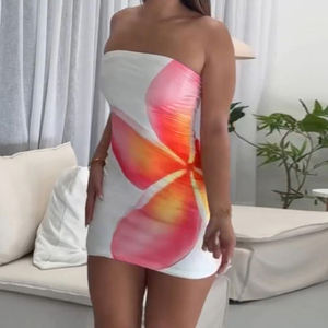 Vestido de Fiesta Tejido sin Tirantes, Estilo Resort, Colorido, Floral, con Cintura Baja, Ajustado, para Mujer, Primavera-Verano 2026, Venta al Por Mayor - Product Image 4