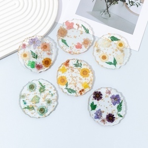 Posavasos Redondos Impermeables de Resina Epoxi con Impresión UV de <span class=keywords><strong>Iris</strong></span> y Margaritas Artificiales, Transparentes, Aislantes del Calor y Anti-Quemaduras - Product Image 2