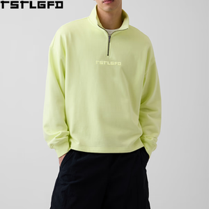 Custom Heavyweight Oversized Mock Neck Quarter Zip <b>Pullover</b> Men 500Gsm Logo Print <b>Jumper</b> Sweatshirts Clothing Manufacturers Bulk - Product Image 2