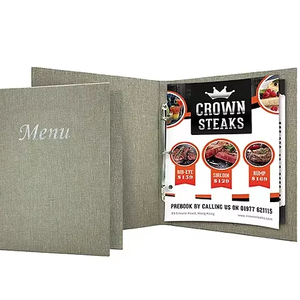 Menú de tela gris al por mayor con anillas, cubiertas de menú de lino, cubiertas de menú de PVC para restaurante, bar, club - Product Image 1