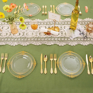 Assiettes à <span class=keywords><strong>dessert</strong></span> jetables écologiques BST de 7.5 pouces avec garniture en <span class=keywords><strong>or</strong></span> <span class=keywords><strong>Assiette</strong></span> à dîner en plastique transparent de 10.25 pouces pour les mariages - Product Image 6