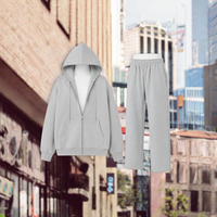 Ensemble survêtement unisexe oversize avec sweat à capuche zippé et pantalon de jogging, 500g, en polyester et coton tricoté, avec poches, style streetwear