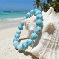 Nouveautés - Perles en pierre de Larimar naturelle polie à la main de haute qualité 9 mm - Bracelet en cristal artisanal en Larimar pour cadeaux de bijoux