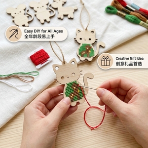 Christmas Themed Wooden Cross <b>Stitch</b> Ornament Art Craft Laser Cut Blanks with Hanging Rope for Holiday Decor Personalized <b>Gift</b> - Product Image 4