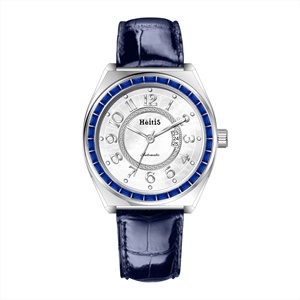 Montre de luxe en cuir véritable pour femme, avec zircon arc-en-ciel, boîtier poli, verre saphir, petit mouvement mécanique Miyota 6T15 - Product Image 3
