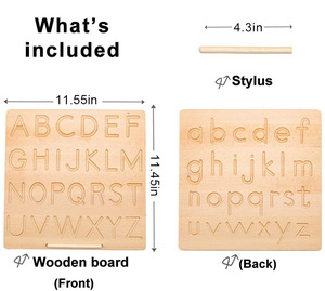 Tableau <span class=keywords><strong>de</strong></span> <span class=keywords><strong>suivi</strong></span> des lettres double face, tableau <span class=keywords><strong>de</strong></span> traçage <span class=keywords><strong>de</strong></span> l'alphabet en bois <span class=keywords><strong>de</strong></span> Montessori, jouets éducatifs, 11,55 x 11,45 pouces - Product Image 3