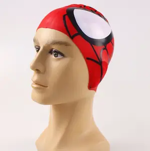 Topi renang Anak Spiderman, topi renang kartun, topi renang, topi silikon tanpa bocor