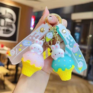 Creative Cartoon PVC Rubber Pendants Kawaii Cute Rabbit Ice Cream Keychains for Girls