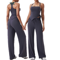 Nouvel ensemble de sport extensible quatre directions léger grande taille pour femme, avec cordon de serrage doux à la taille, deux pièces, vêtements d'entraînement et de fitness actifs