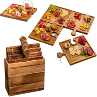 Plateau en bois d'acacia (acaia) 5 pièces sans poignées, multifonctionnel 4-en-1 avec 1 boîte de rangement à poignées, plateau de puzzle en bois