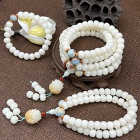 Gelang Zooying White Root Mala Batu Giok Shoushan Biji Teratai Tasbih Buddha Dapat Disesuaikan Perhiasan Meditasi Unisex