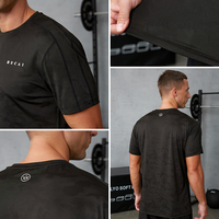 T-shirt de sport pour homme OEM HUCAI, personnalisé, en nylon respirant, imprimé camouflage jacquard, coupe régulière, séchage rapide, pour fitness et entraînement en salle de sport
