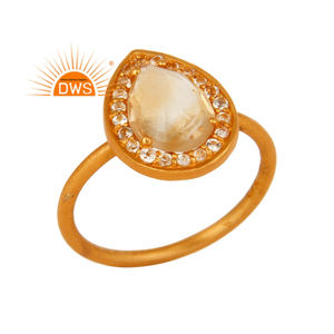 Topaz Set Citrine Gemstone Ring 18k Yellow Gold <b>Plated</b> Sterling <b>Silver</b> Stackable Ring Jewelry Manufacturer Classic Collection - Product Image 1