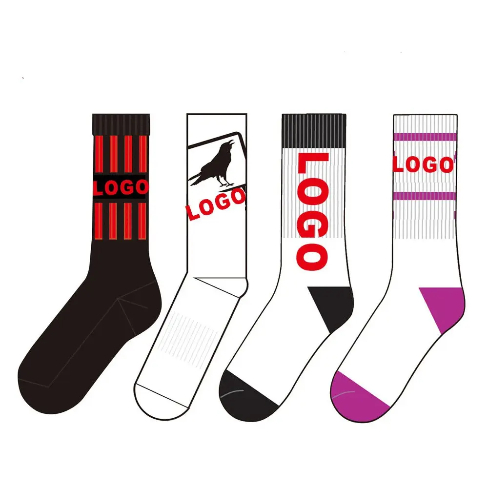 Can conception de logo personnalisé oem gym bonne qualité impression hommes en plein air athlétique course adulte coton équipage chaussettes de sport avec logo