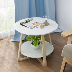 Nordic Style Mini <b>Coffee</b> <b>Table</b> Double Layer Round White Top Pine <b>Legs</b> Living Room Side <b>Table</b> - Product Image 4