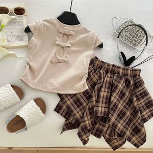 Conjunto de <span class=keywords><strong>Verano</strong></span> para Niña 2025 - Nuevo Conjunto de 2 Piezas con Camiseta de Manga Mariposa y Falda Asimétrica a Cuadros para Niñas de 2 a 10 Años - Product Image 3