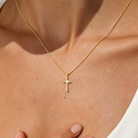 Collar con Cruz de Moissanita para Mujer, Regalo de Cumpleaños, Aniversario, Boda, Chapado en Oro de 18K, Plata de Ley 925, Colgante de Cruz, Cadena, Joyería