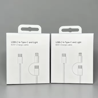 Câble de charge rapide USB-C tressé 2-en-1 pour iPhone 17/16/15/14/13/12/11 PD 60W/20W compatible avec l'imprimante