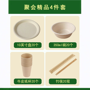 Assiette en papier jetable avec baguettes biodégradables, ensemble de fête rond pour usage extérieur - Product Image 4