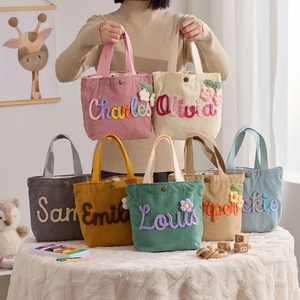 Bolsa de Mano Personalizada de Pana con Nombre Personalizado, Bolso Tejido con Cuerda de Algodón <span class=keywords><strong>para</strong></span> Mujer, Bolsa de Hombro Reutilizable <span class=keywords><strong>para</strong></span> Viaje - Product Image 2