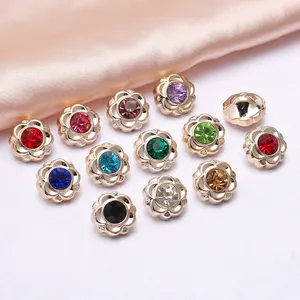 Plastic Diamond Studded Colored Button Dress Circular Hand Sewn Decorative Buttons