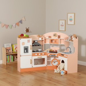 Jouets de cuisine en bois multifonctions simulant un grand <span class=keywords><strong>jeu</strong></span> de cuisine Ensemble de cuisine en bois rose pour enfants - Product Image 1
