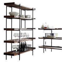 Étagère à livres en fer au design nordique moderne avec étagère de rangement multi-niveaux en bois massif pour la décoration intérieure urbaine, salon et salle à manger