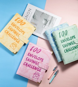 Enveloppes en cuir marbré <span class=keywords><strong>A5</strong></span> à spirale très vendues, couverture en cuir, défi d'économie d'argent, classeur budgétaire avec 100 enveloppes - Product Image 6